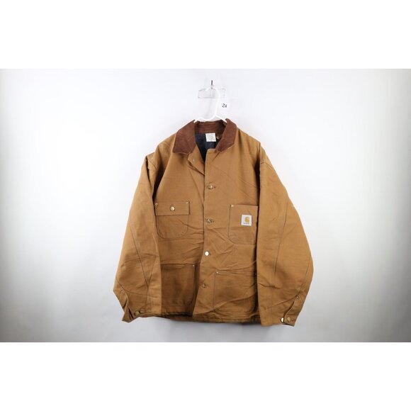 Vtg 90s Carhartt Mens 50 Faded Blanket Lined Chore Barn Jacket Duck Brown USA